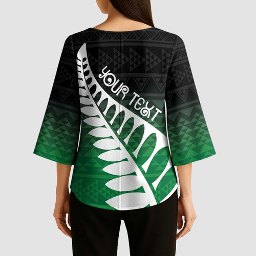 Green Silver Fern Spirit Taniko Tukutuku Personalised Kimono Sleeve Blouse - Aussie Hoodie