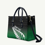 Green Silver Fern Spirit Taniko Tukutuku Personalised Leather Bag - Aussie Hoodie