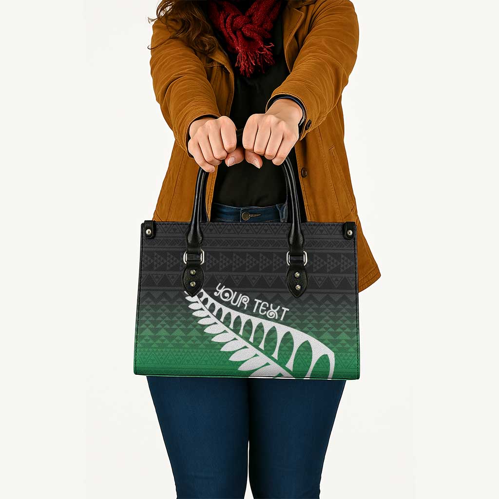 Green Silver Fern Spirit Taniko Tukutuku Personalised Leather Bag - Aussie Hoodie