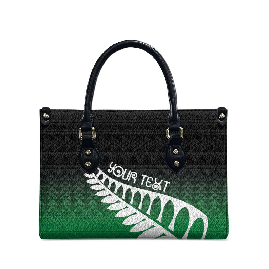 Green Silver Fern Spirit Taniko Tukutuku Personalised Leather Bag - Aussie Hoodie