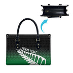 Green Silver Fern Spirit Taniko Tukutuku Personalised Leather Bag - Aussie Hoodie