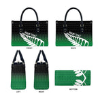 Green Silver Fern Spirit Taniko Tukutuku Personalised Leather Bag - Aussie Hoodie