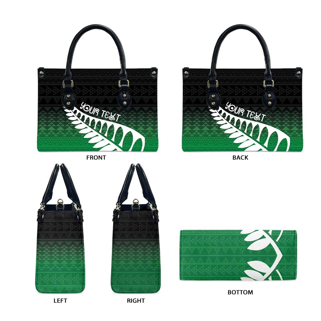 Green Silver Fern Spirit Taniko Tukutuku Personalised Leather Bag - Aussie Hoodie
