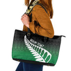 Green Silver Fern Spirit Taniko Tukutuku Personalised Leather Tote Bag