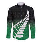 Green Silver Fern Spirit Taniko Tukutuku Personalised Long Sleeve Button Shirt