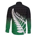 Green Silver Fern Spirit Taniko Tukutuku Personalised Long Sleeve Button Shirt