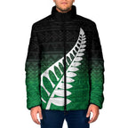 Green Silver Fern Spirit Taniko Tukutuku Personalised Padded Jacket - Aussie Hoodie