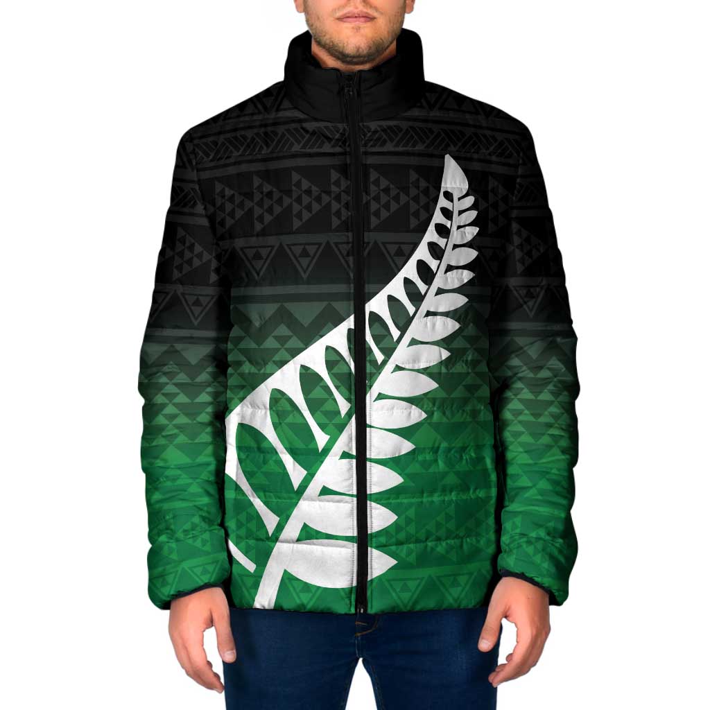 Green Silver Fern Spirit Taniko Tukutuku Personalised Padded Jacket - Aussie Hoodie