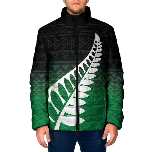 Green Silver Fern Spirit Taniko Tukutuku Personalised Padded Jacket - Aussie Hoodie