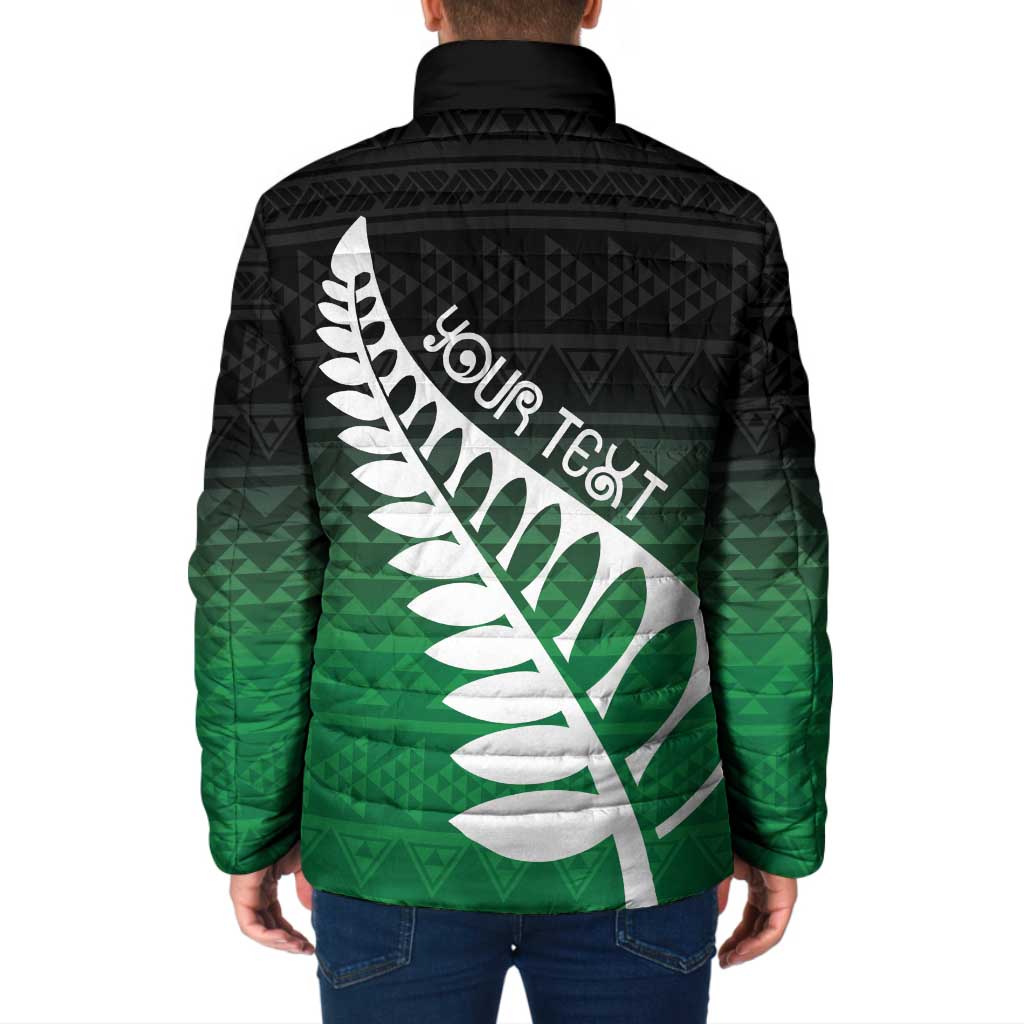 Green Silver Fern Spirit Taniko Tukutuku Personalised Padded Jacket - Aussie Hoodie