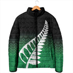 Green Silver Fern Spirit Taniko Tukutuku Personalised Padded Jacket - Aussie Hoodie
