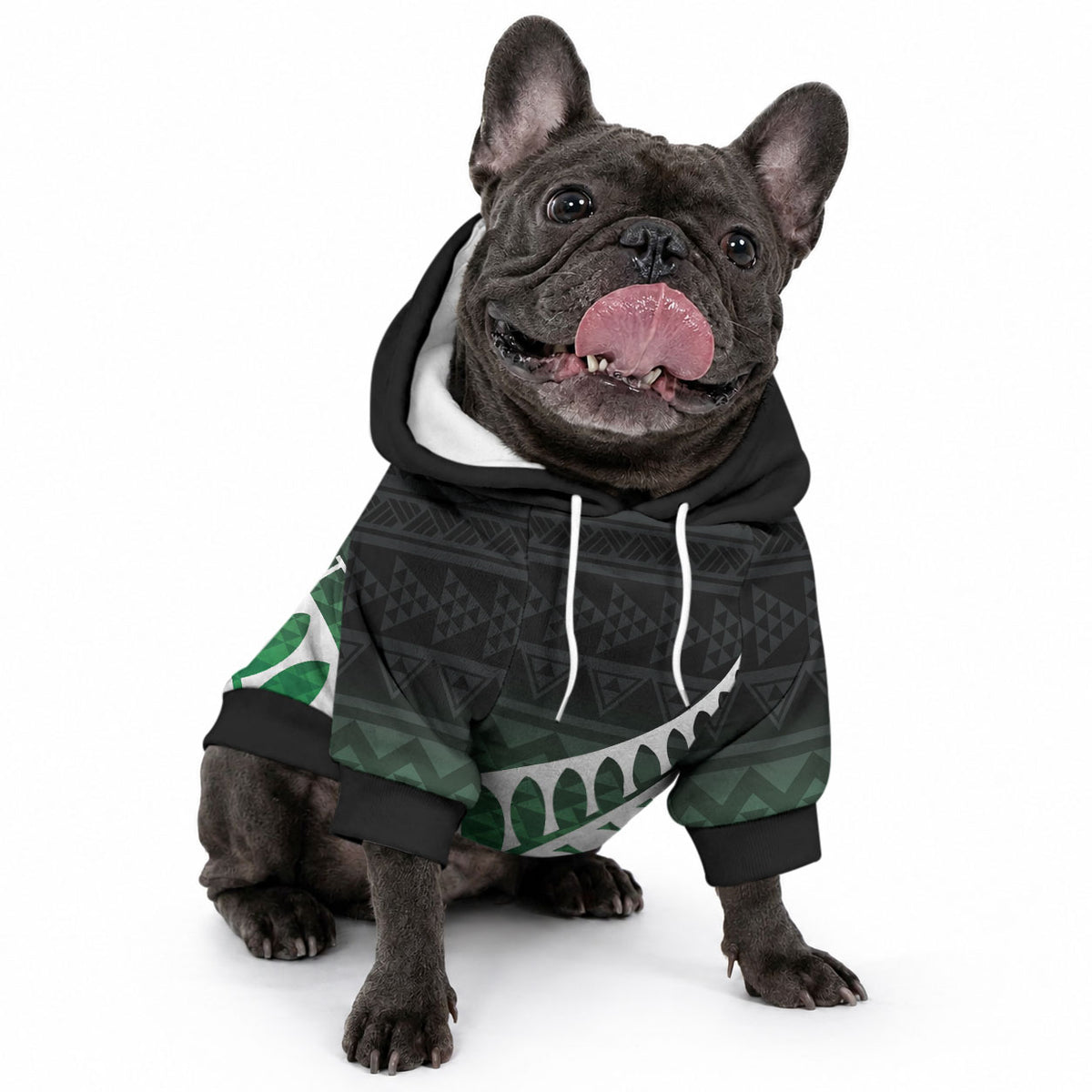 Green Silver Fern Spirit Taniko Tukutuku Personalised Pet Hoodie