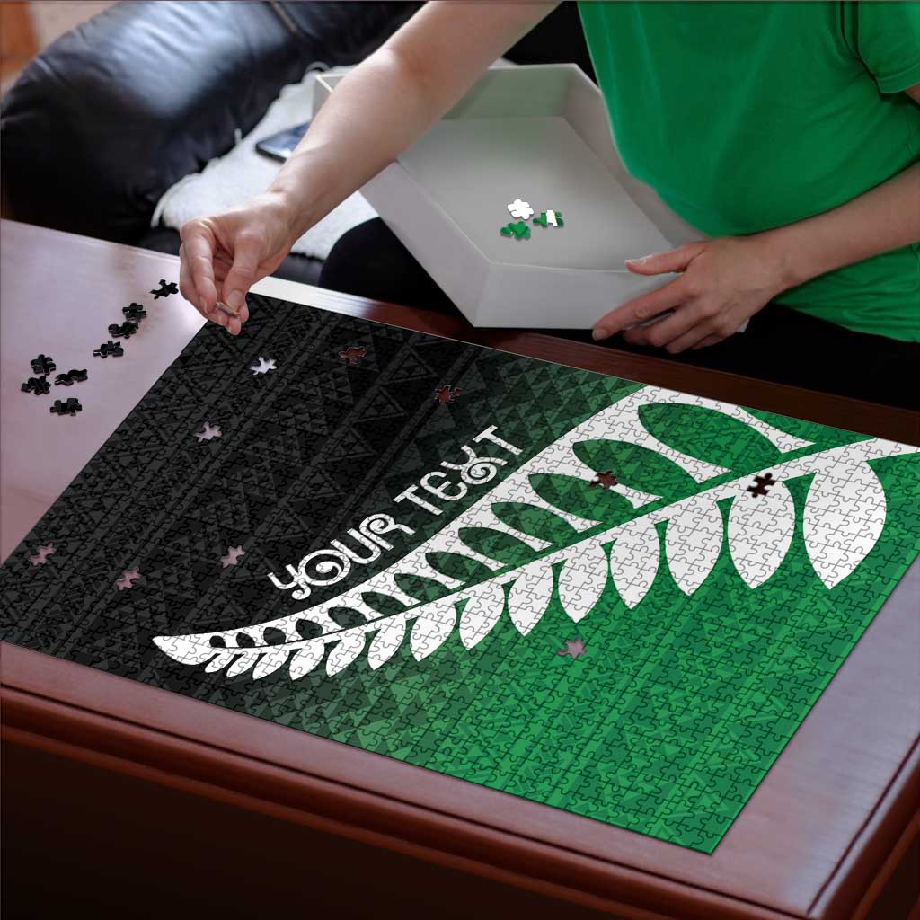 Green Silver Fern Spirit Taniko Tukutuku Personalised Puzzle - Aussie Hoodie