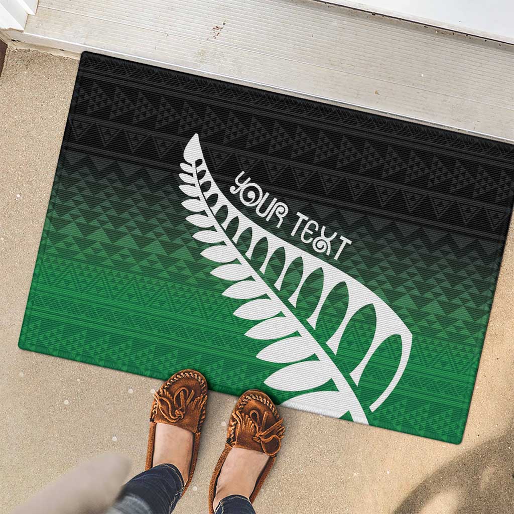 Green Silver Fern Spirit Taniko Tukutuku Personalised Rubber Doormat