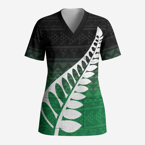 Green Silver Fern Spirit Taniko Tukutuku Personalised Scrub Top - Aussie Hoodie