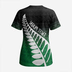 Green Silver Fern Spirit Taniko Tukutuku Personalised Scrub Top - Aussie Hoodie