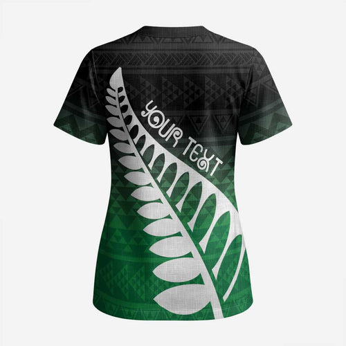 Green Silver Fern Spirit Taniko Tukutuku Personalised Scrub Top - Aussie Hoodie