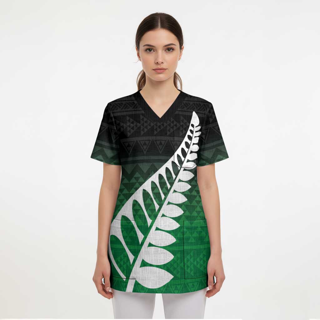 Green Silver Fern Spirit Taniko Tukutuku Personalised Scrub Top - Aussie Hoodie