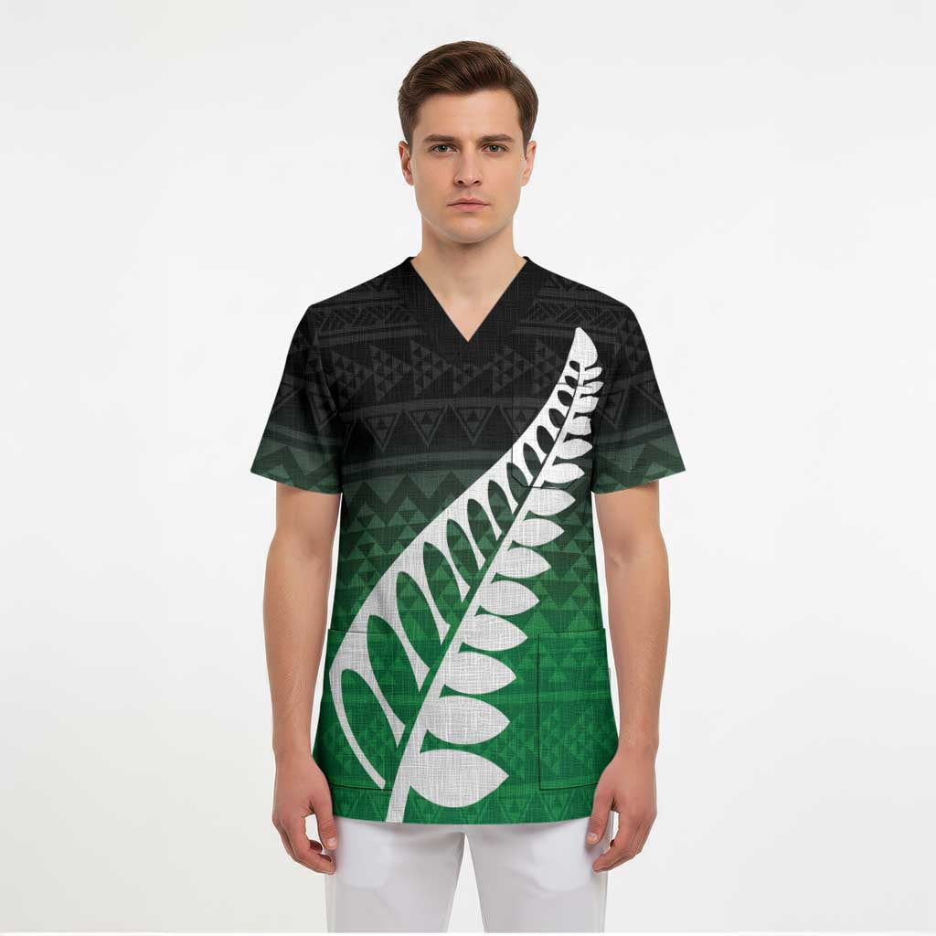 Green Silver Fern Spirit Taniko Tukutuku Personalised Scrub Top - Aussie Hoodie