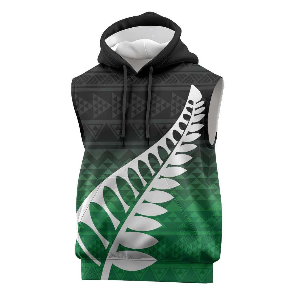 Green Silver Fern Spirit Taniko Tukutuku Personalised Sleeveless Hoodie - Aussie Hoodie