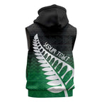 Green Silver Fern Spirit Taniko Tukutuku Personalised Sleeveless Hoodie - Aussie Hoodie