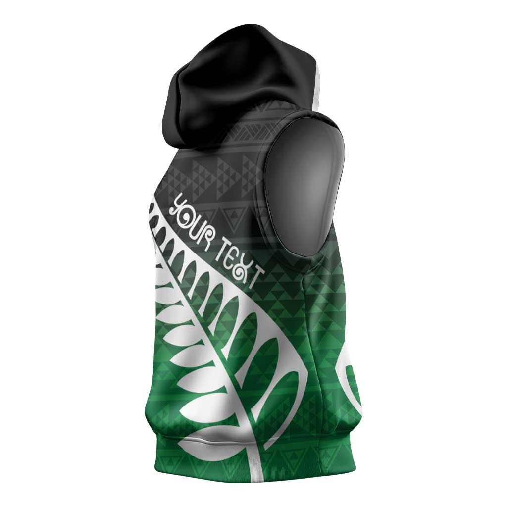 Green Silver Fern Spirit Taniko Tukutuku Personalised Sleeveless Hoodie - Aussie Hoodie