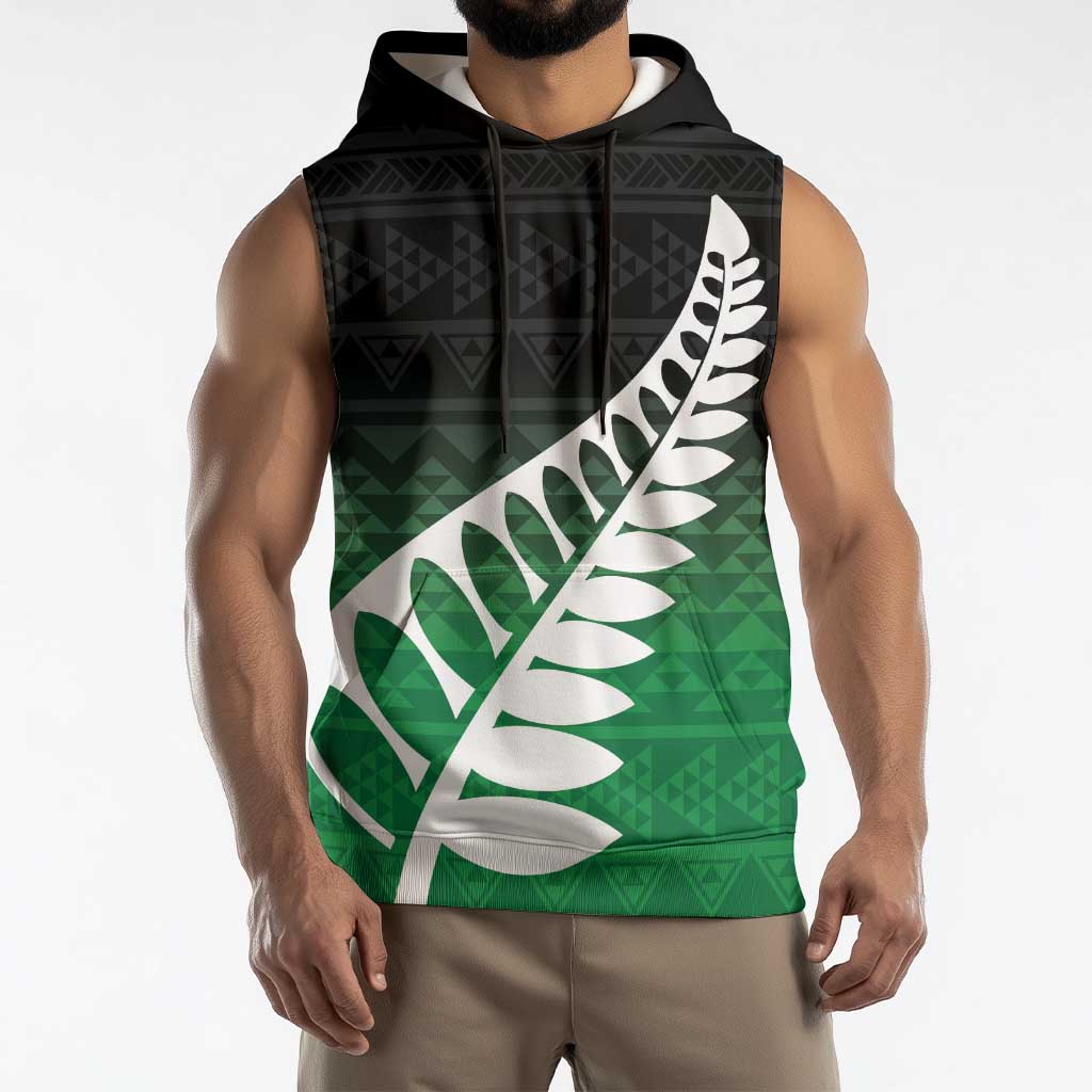 Green Silver Fern Spirit Taniko Tukutuku Personalised Sleeveless Hoodie - Aussie Hoodie