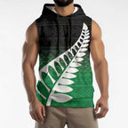 Green Silver Fern Spirit Taniko Tukutuku Personalised Sleeveless Hoodie - Aussie Hoodie