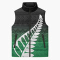 Green Silver Fern Spirit Taniko Tukutuku Personalised Sleeveless Puffer Jacket - Aussie Hoodie