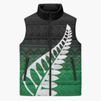 Green Silver Fern Spirit Taniko Tukutuku Personalised Sleeveless Puffer Jacket - Aussie Hoodie