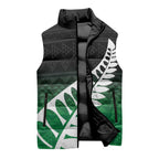 Green Silver Fern Spirit Taniko Tukutuku Personalised Sleeveless Puffer Jacket - Aussie Hoodie