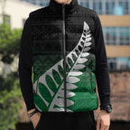 Green Silver Fern Spirit Taniko Tukutuku Personalised Sleeveless Puffer Jacket - Aussie Hoodie