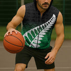 Green Silver Fern Spirit Taniko Tukutuku Personalised Sleeveless Zip Hoodie LT9
