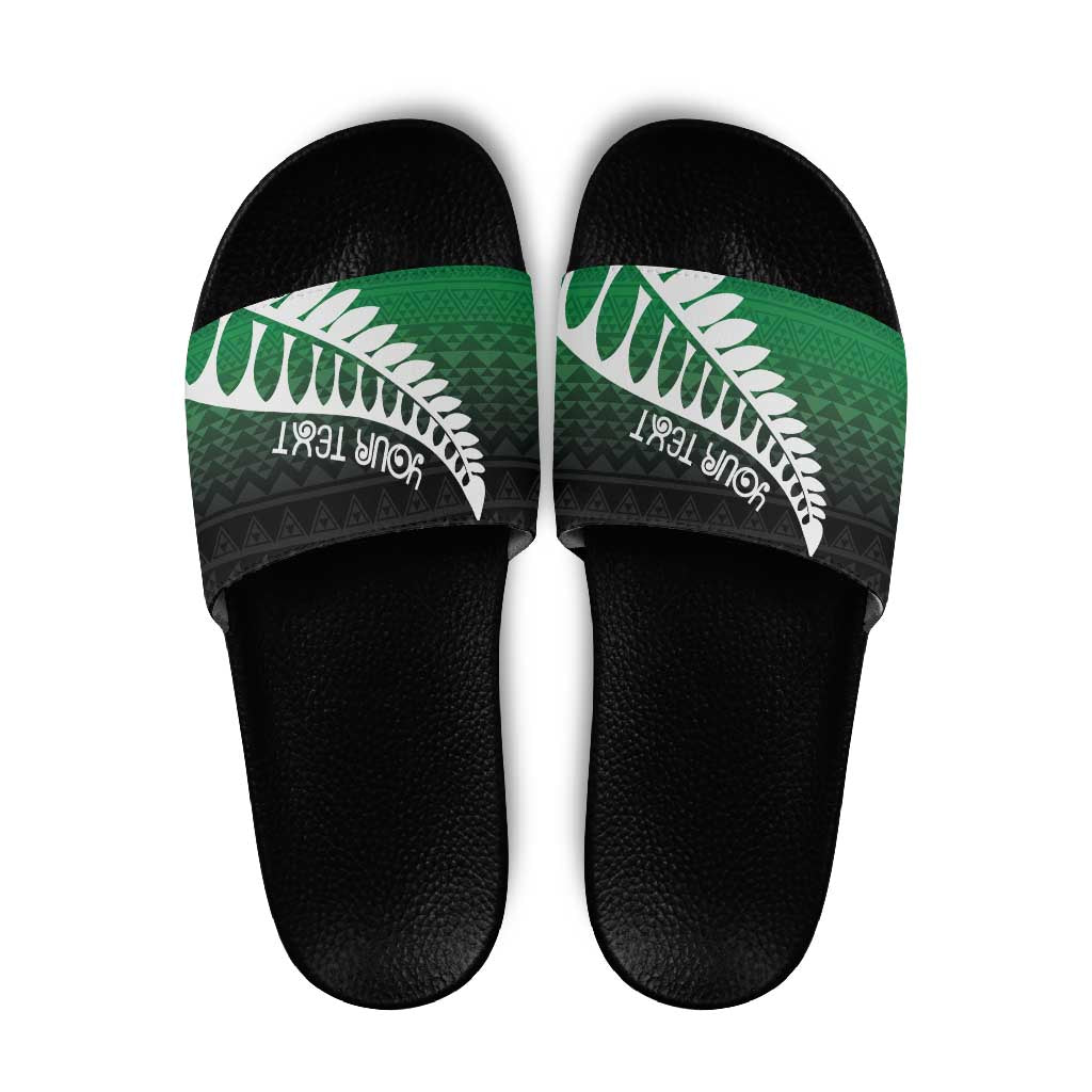 Green Silver Fern Spirit Taniko Tukutuku Personalised Slide Sandals - Aussie Hoodie