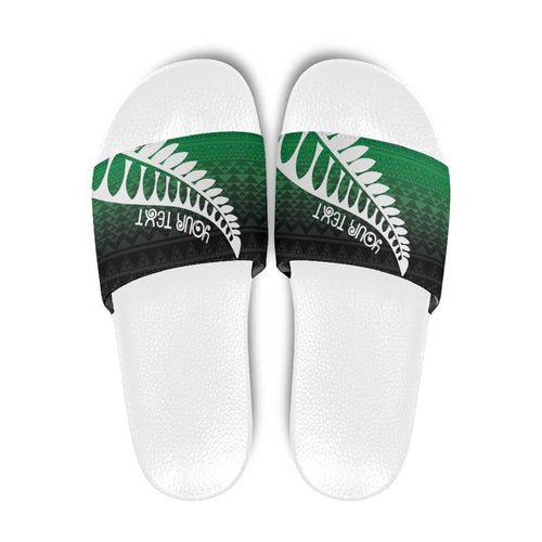 Green Silver Fern Spirit Taniko Tukutuku Personalised Slide Sandals - Aussie Hoodie