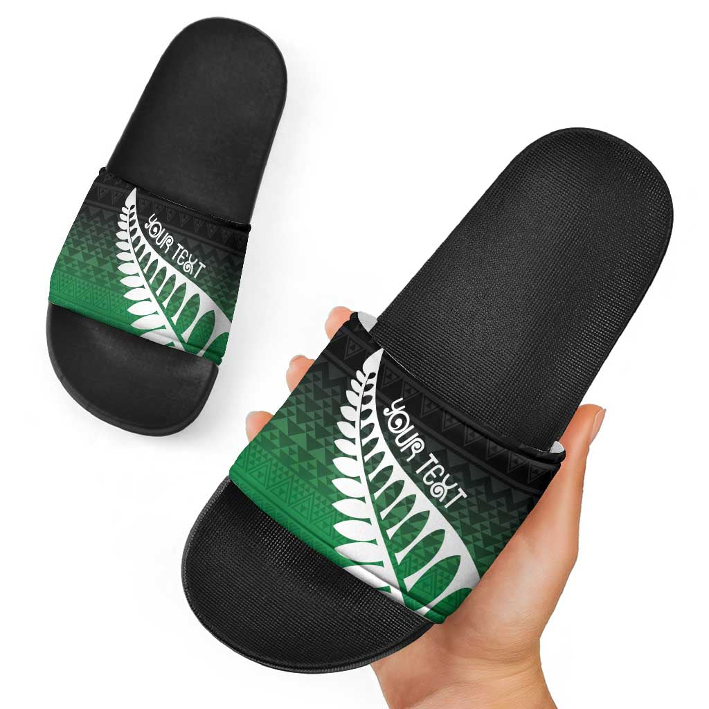 Green Silver Fern Spirit Taniko Tukutuku Personalised Slide Sandals - Aussie Hoodie