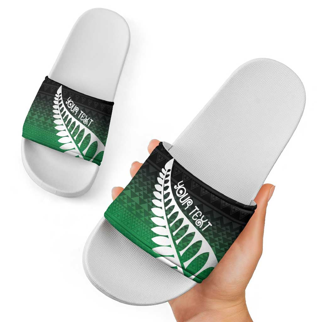 Green Silver Fern Spirit Taniko Tukutuku Personalised Slide Sandals - Aussie Hoodie