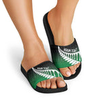 Green Silver Fern Spirit Taniko Tukutuku Personalised Slide Sandals - Aussie Hoodie