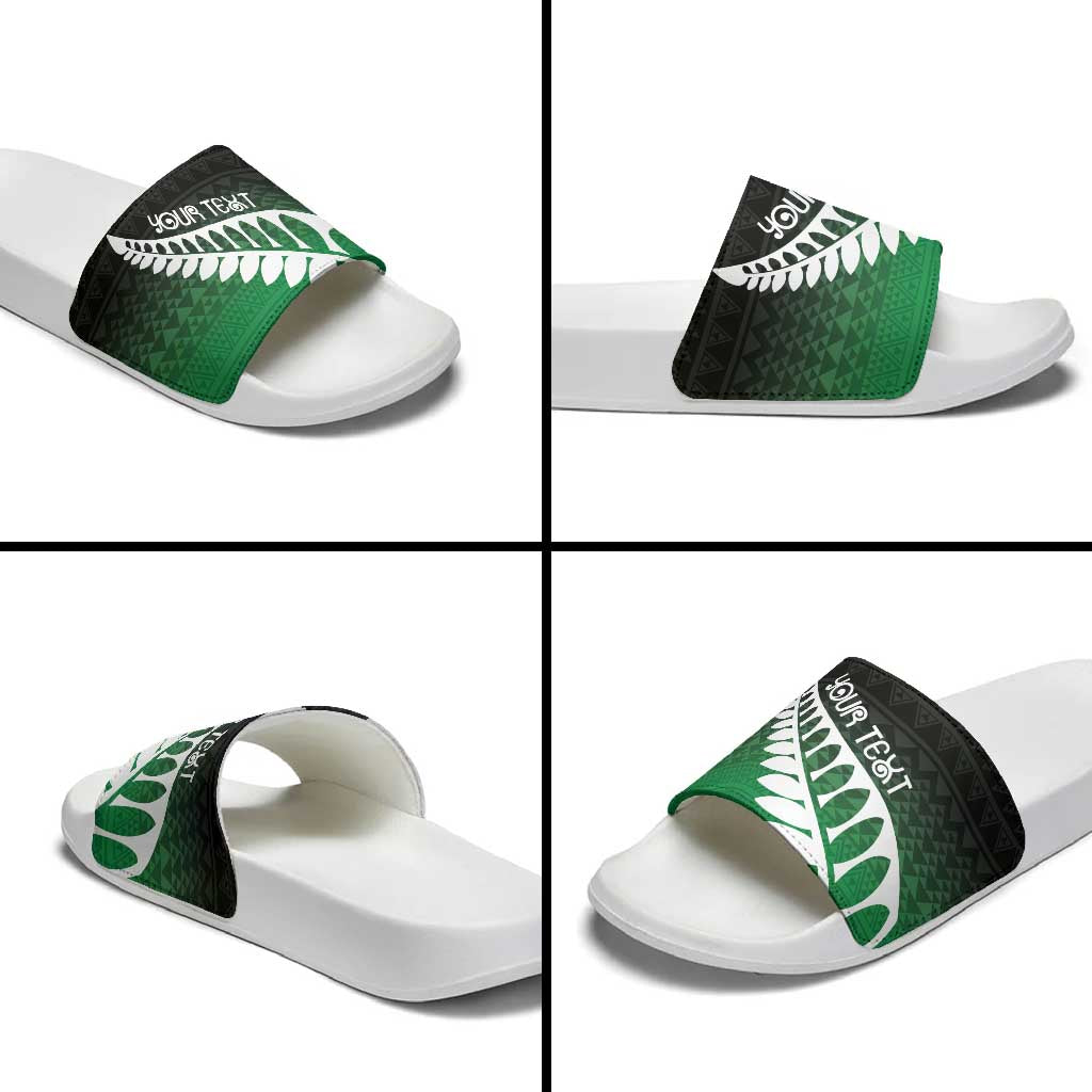 Green Silver Fern Spirit Taniko Tukutuku Personalised Slide Sandals - Aussie Hoodie