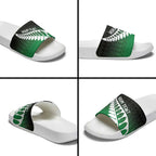 Green Silver Fern Spirit Taniko Tukutuku Personalised Slide Sandals - Aussie Hoodie