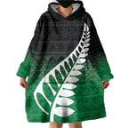 Green Silver Fern Spirit Taniko Tukutuku Personalised Wearable Blanket Hoodie