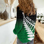 Green Silver Fern Spirit Taniko Tukutuku Personalised Women Casual Shirt