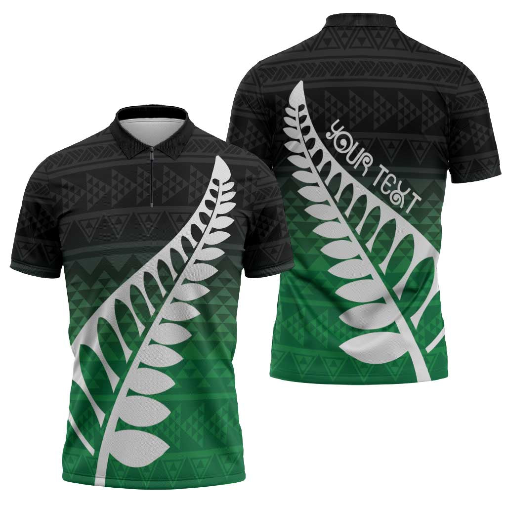 Green Silver Fern Spirit Taniko Tukutuku Personalised Zipper Polo Shirt - Aussie Hoodie