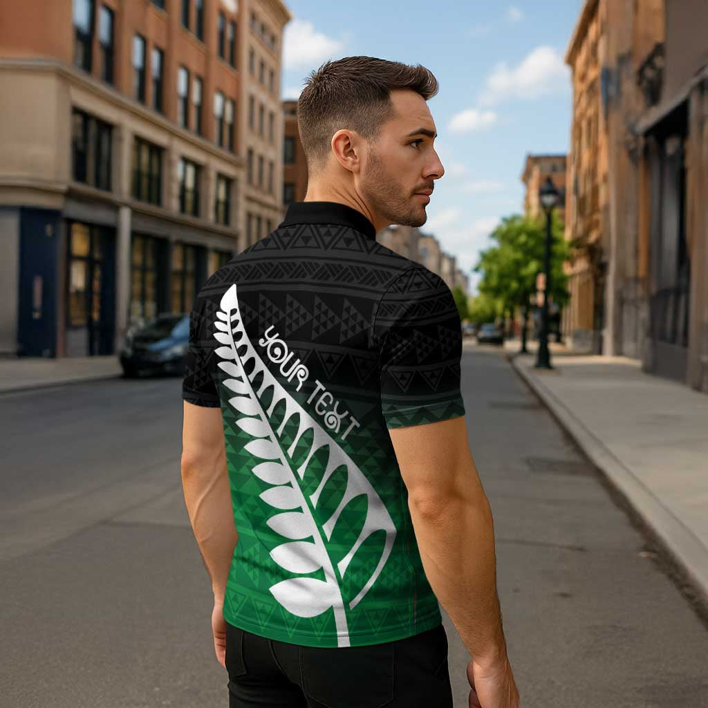 Green Silver Fern Spirit Taniko Tukutuku Personalised Zipper Polo Shirt - Aussie Hoodie