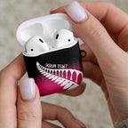 Pink Silver Fern Spirit Taniko Tukutuku Personalised AirPods Case - Aussie Hoodie