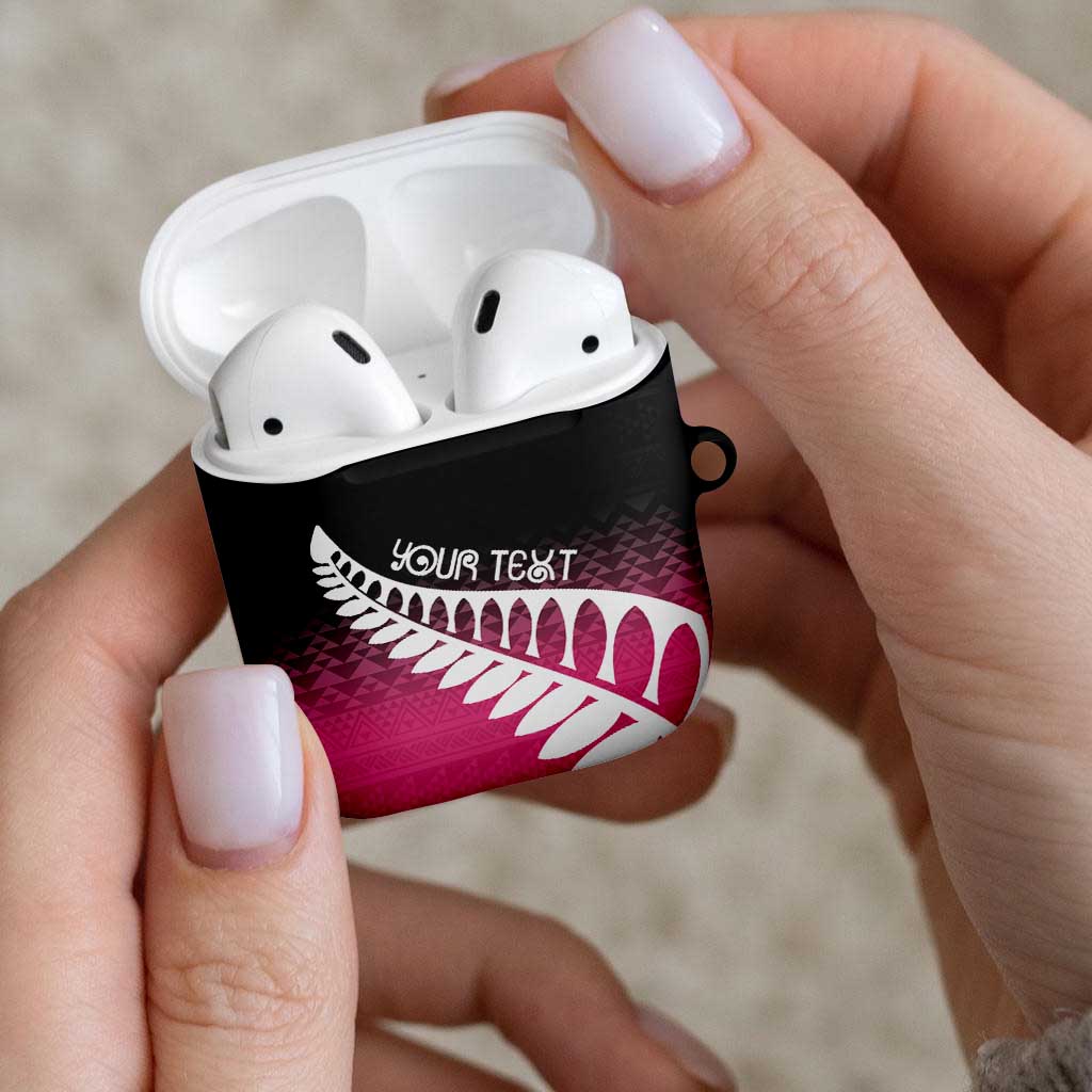 Pink Silver Fern Spirit Taniko Tukutuku Personalised AirPods Case - Aussie Hoodie