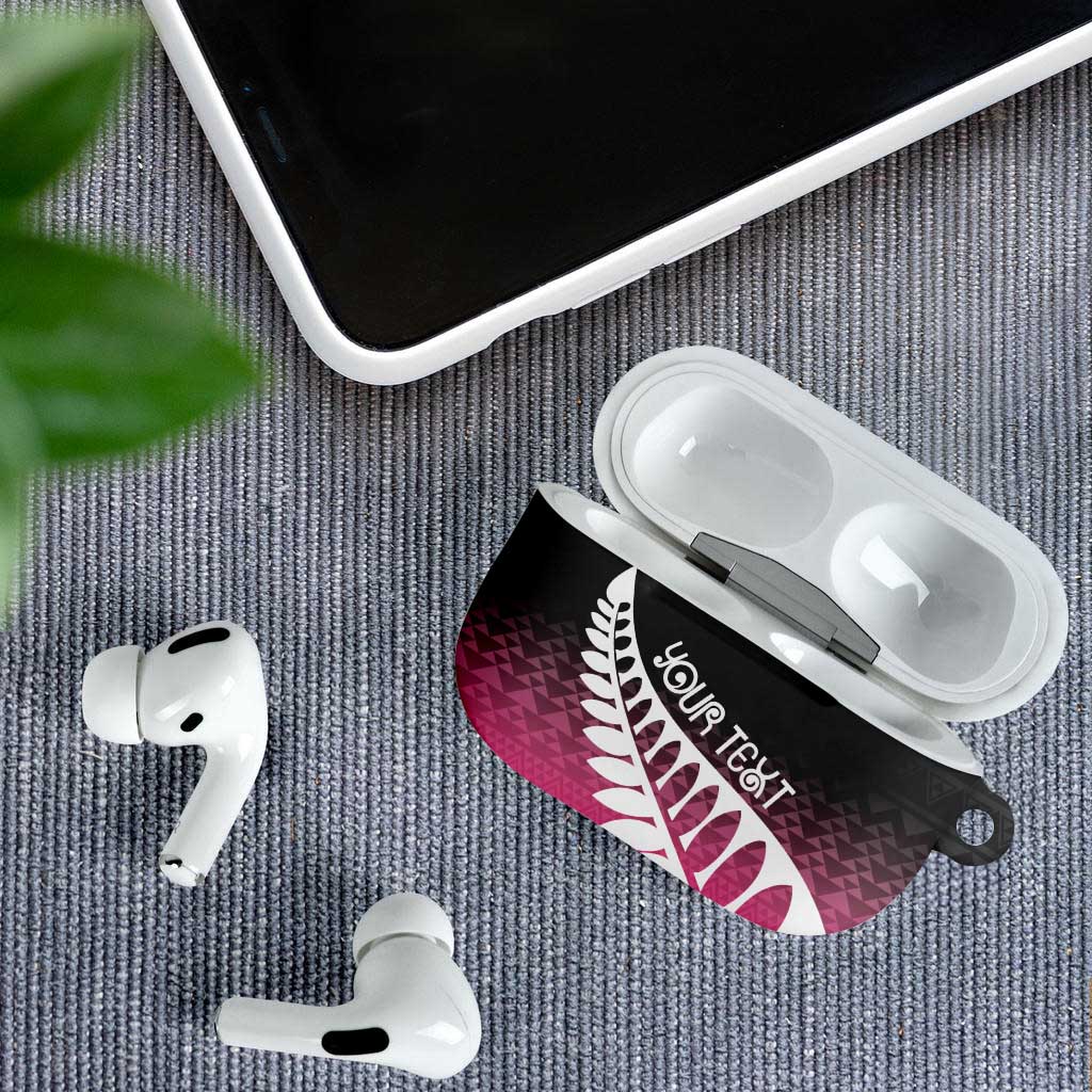 Pink Silver Fern Spirit Taniko Tukutuku Personalised AirPods Case - Aussie Hoodie