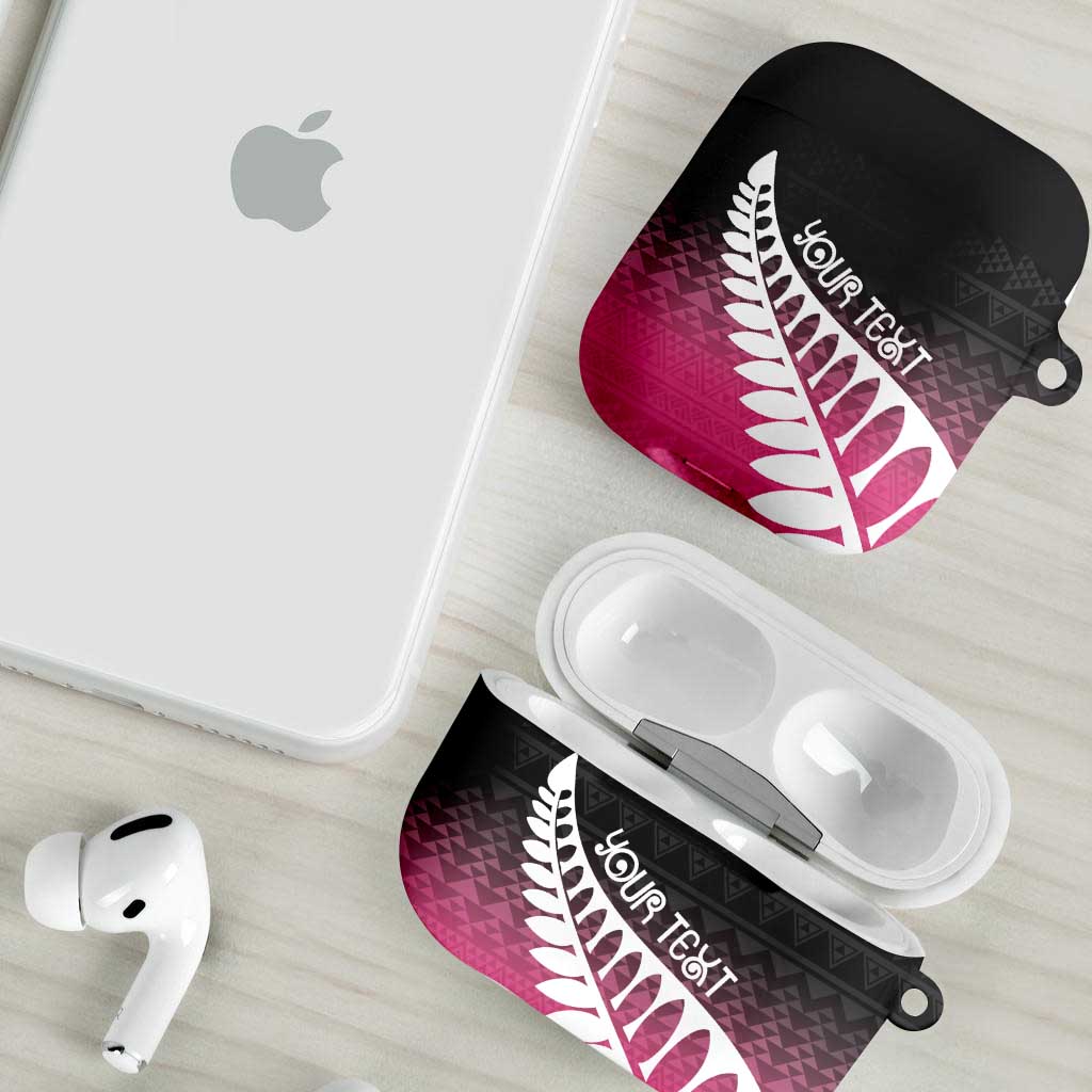 Pink Silver Fern Spirit Taniko Tukutuku Personalised AirPods Case - Aussie Hoodie