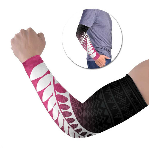 Pink Silver Fern Spirit Taniko Tukutuku Personalised Arm Sleeves - Aussie Hoodie