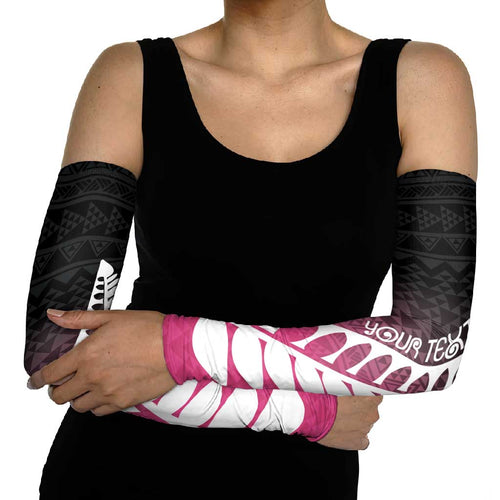 Pink Silver Fern Spirit Taniko Tukutuku Personalised Arm Sleeves - Aussie Hoodie
